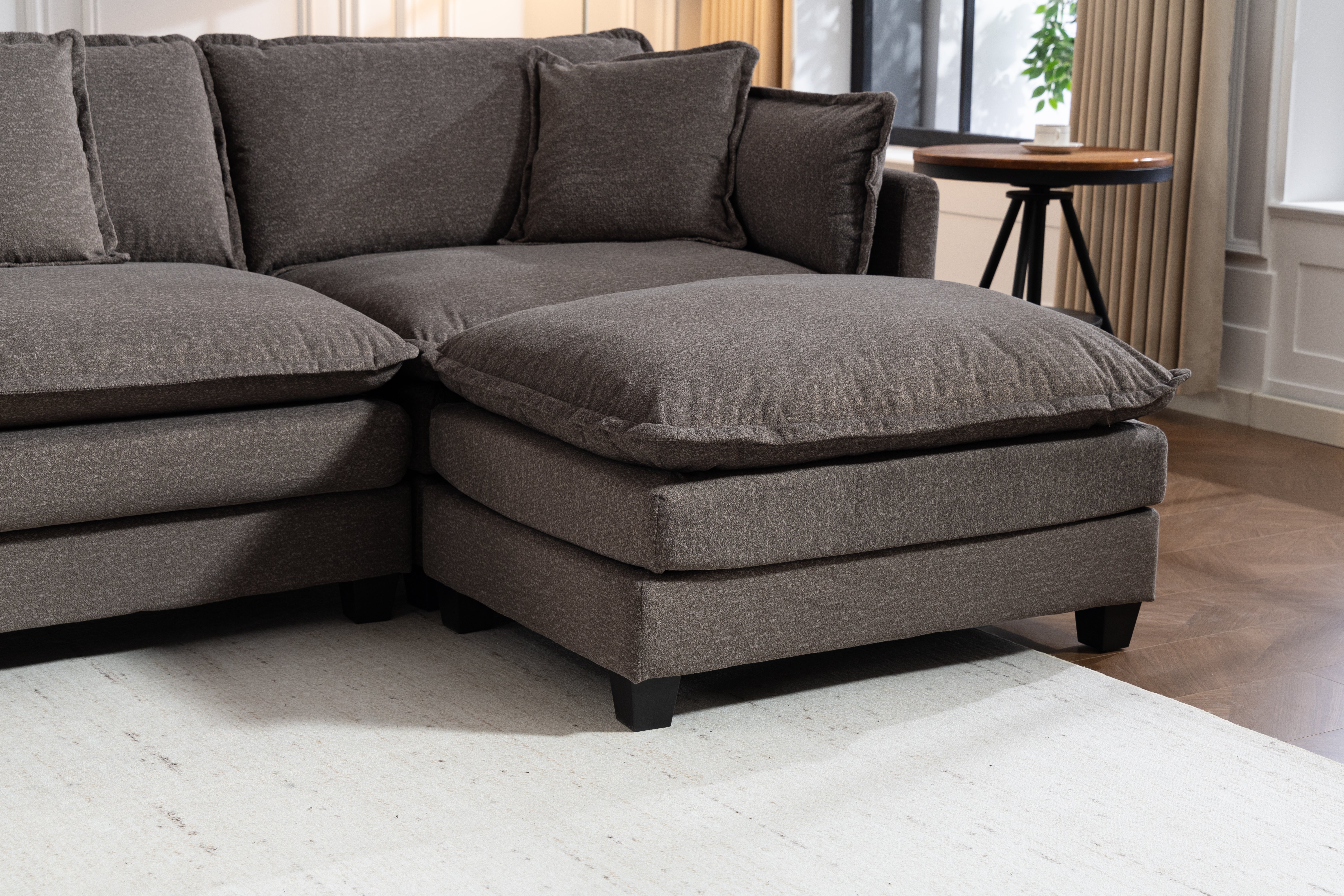 Modern 4seats With 2ottoman 149.61 Sectional Sofa With Waist Pillows,4 Seat Upholstered Symmetrical Sofa Furniture,Sleeper Sofa Couch With Chaise Lounge For Living Room,Apartment,3Color