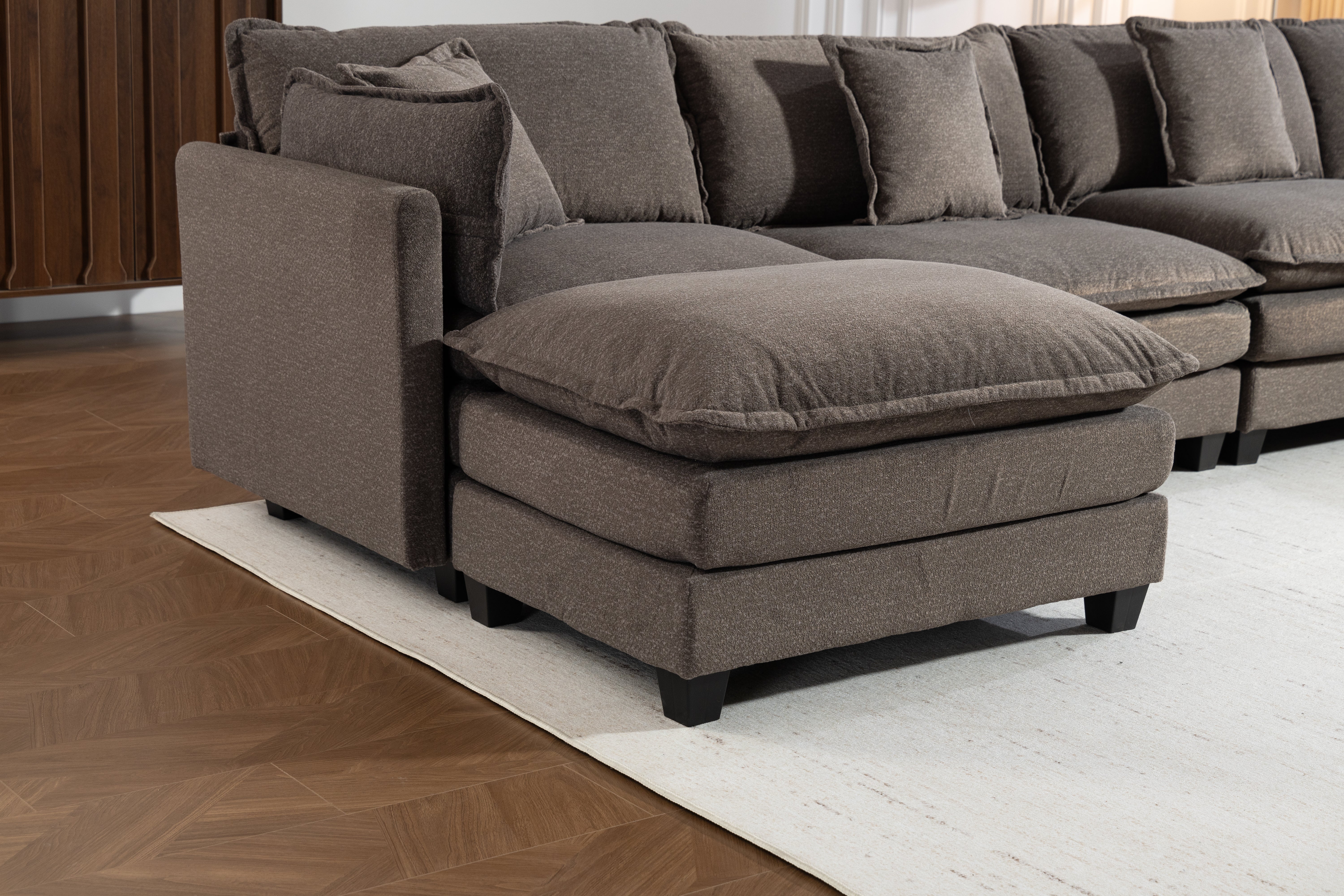 Modern 4seats With 2ottoman 149.61 Sectional Sofa With Waist Pillows,4 Seat Upholstered Symmetrical Sofa Furniture,Sleeper Sofa Couch With Chaise Lounge For Living Room,Apartment,3Color