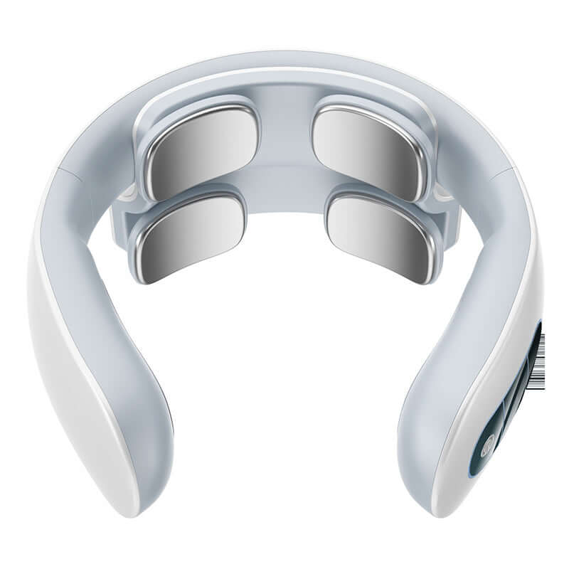 electric neck massager with heating in white pulse design featuring adjustable gears for ultimate relaxation.