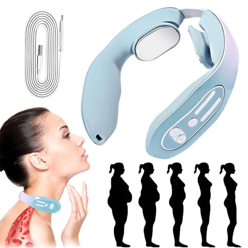 EMS neck massager with heat, blue intelligent design, muscle stimulation for relaxation and blood circulation.