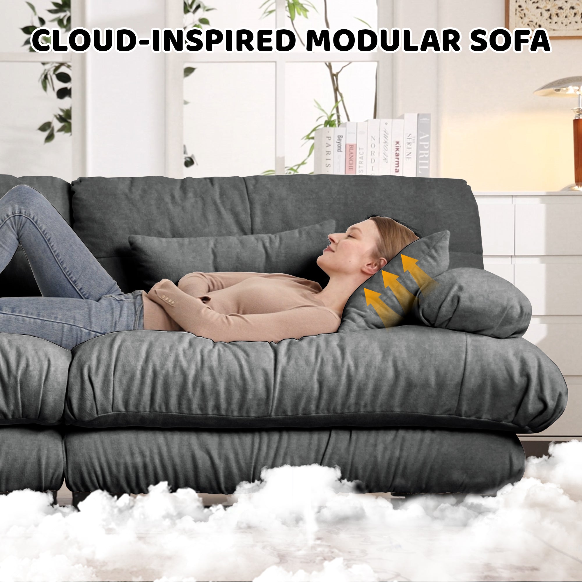 3-Seater Sectional Sofa Modular Deep Seat Sofa Couch , Chenille Sofa Soft Comfy Upholstered Furniture For Living Room, Apartment, Studio, Office,Chenille Gray