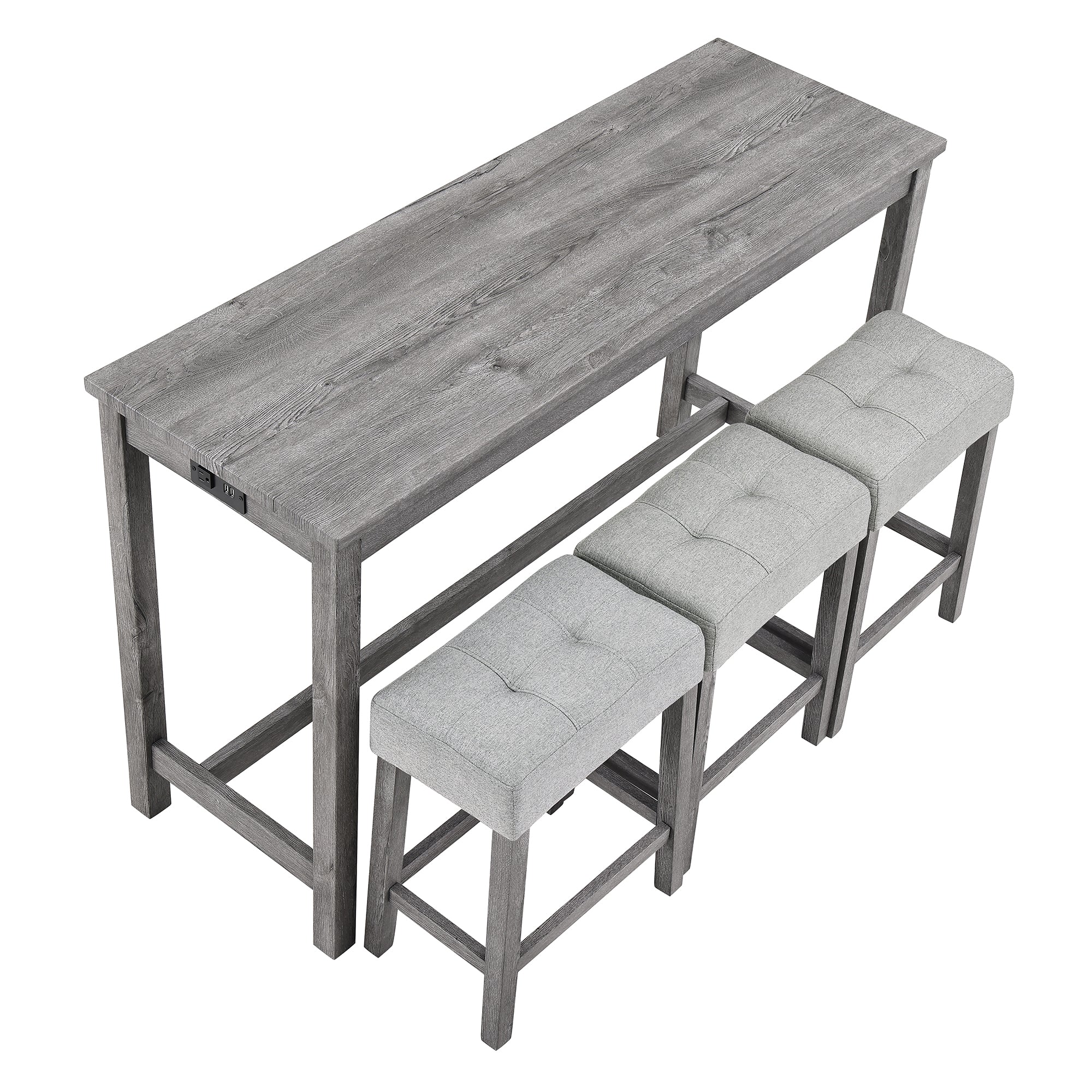 Bar Table Set With Power Outlet, Bar Table And Chairs Set, 4 Piece Dining Table Set, Industrial Breakfast Table Set, For Living Room, Dining Room, Game Room