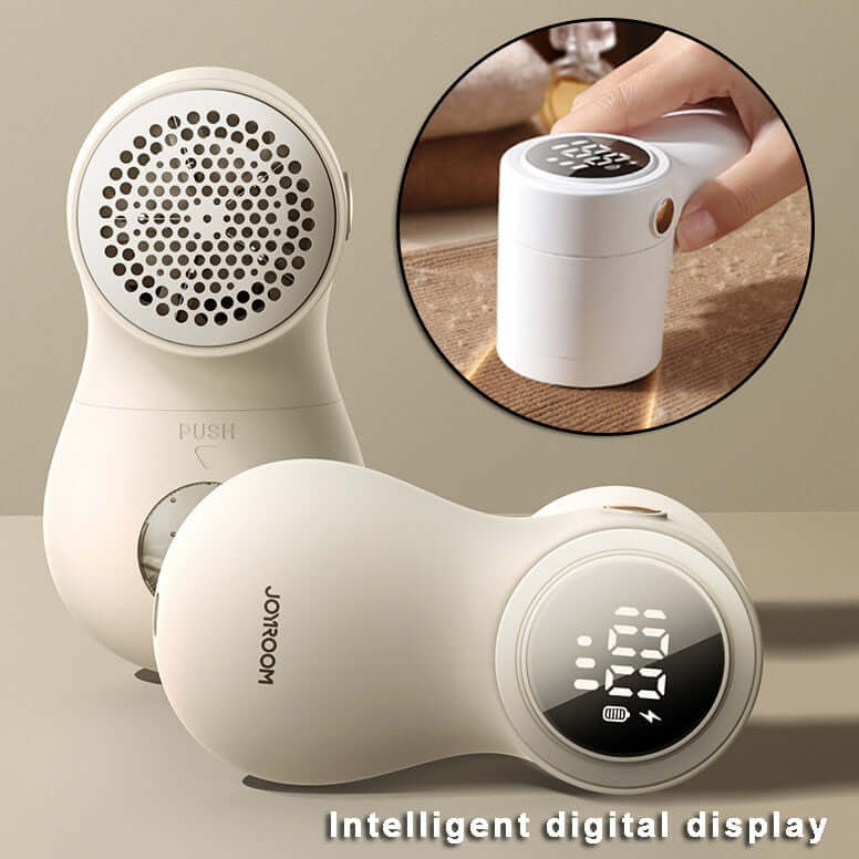 Electric lint remover with LED display, showing design and intelligent digital display for effective fabric care.