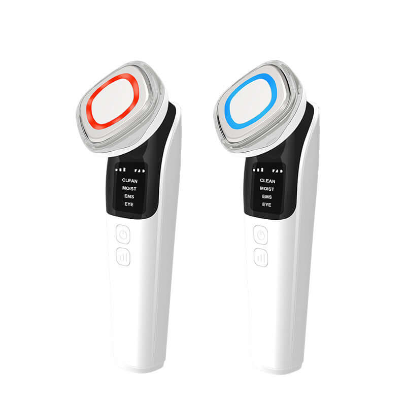 Facial massage instrument for home use featuring two multifunctional heads for skin cleaning and moisturizing.