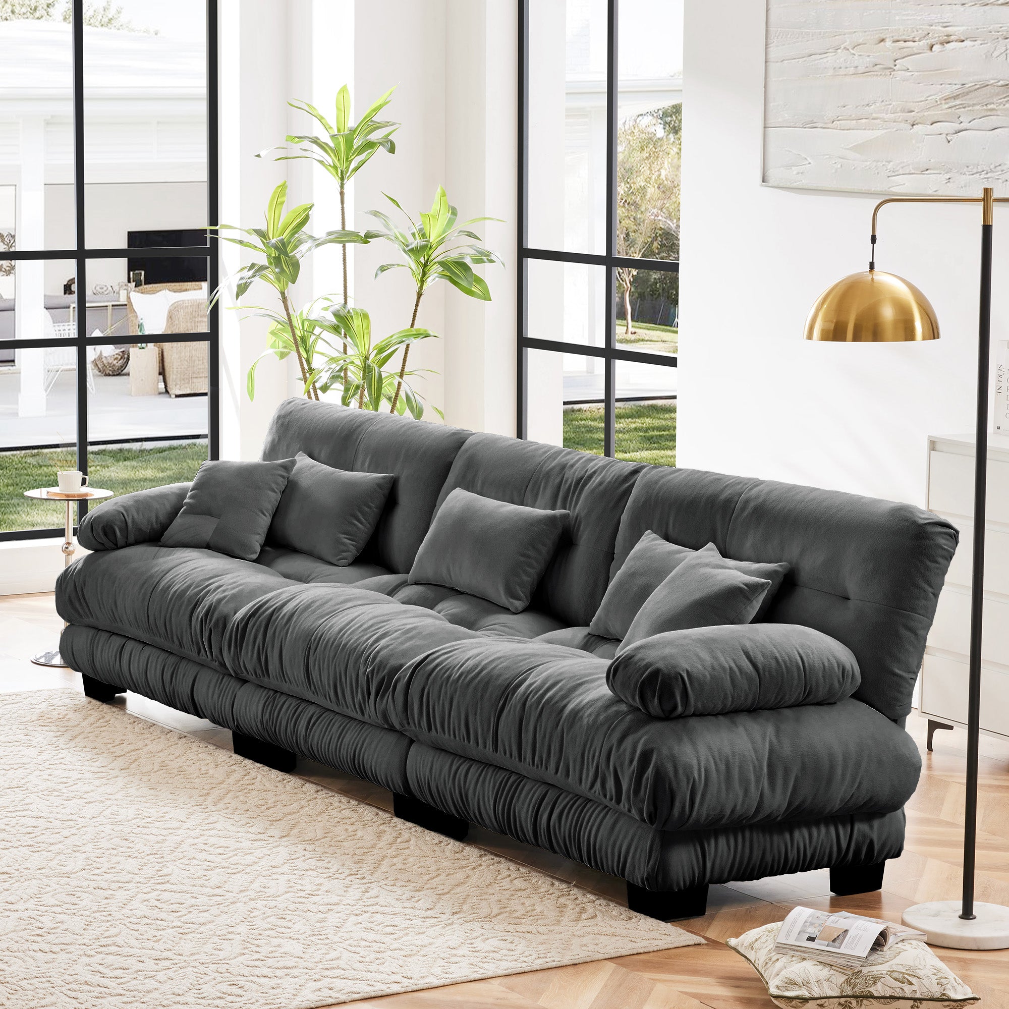 3-Seater Sectional Sofa Modular Deep Seat Sofa Couch , Chenille Sofa Soft Comfy Upholstered Furniture For Living Room, Apartment, Studio, Office,Chenille Gray