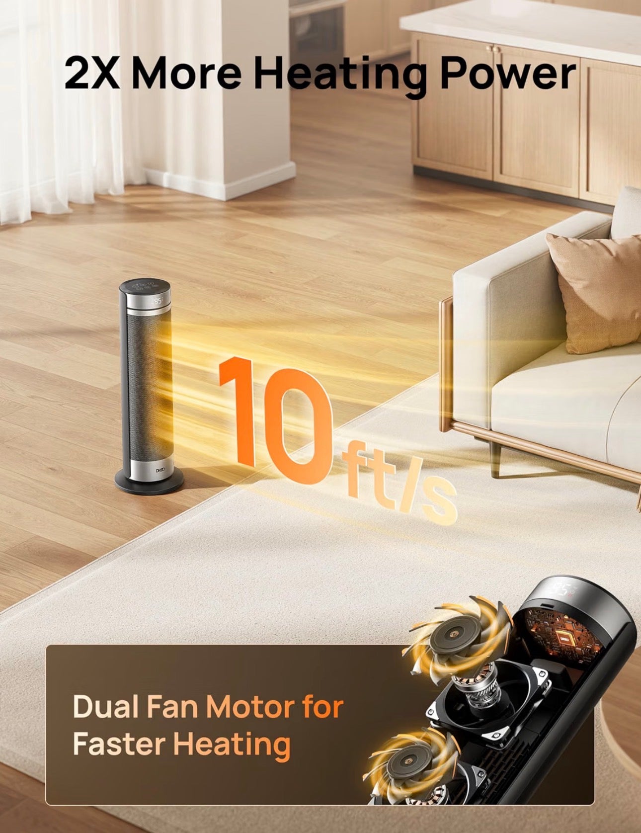 Space Heater for Large Room, 24'' Electric Heaters for Indoor Use ECO