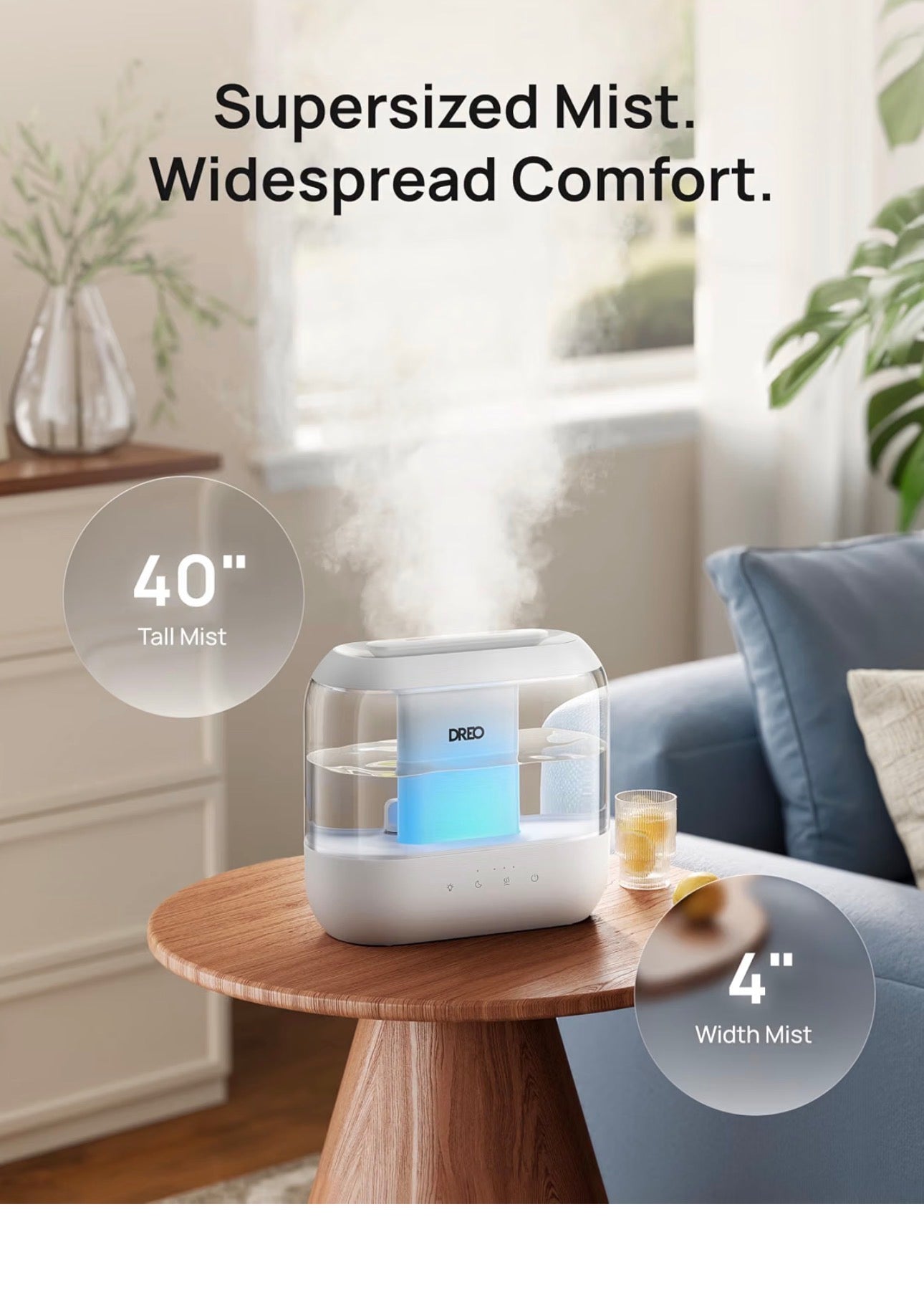 DREO 4L Humidifiers for Bedroom, 36H Runtime, 28 dB Quiet, HM311
Easy to Refill & Clean, BPA-Free, Nightlight, Supersized Air Humidifiers for Large Room, Baby Nurseries, Plants, Indoor