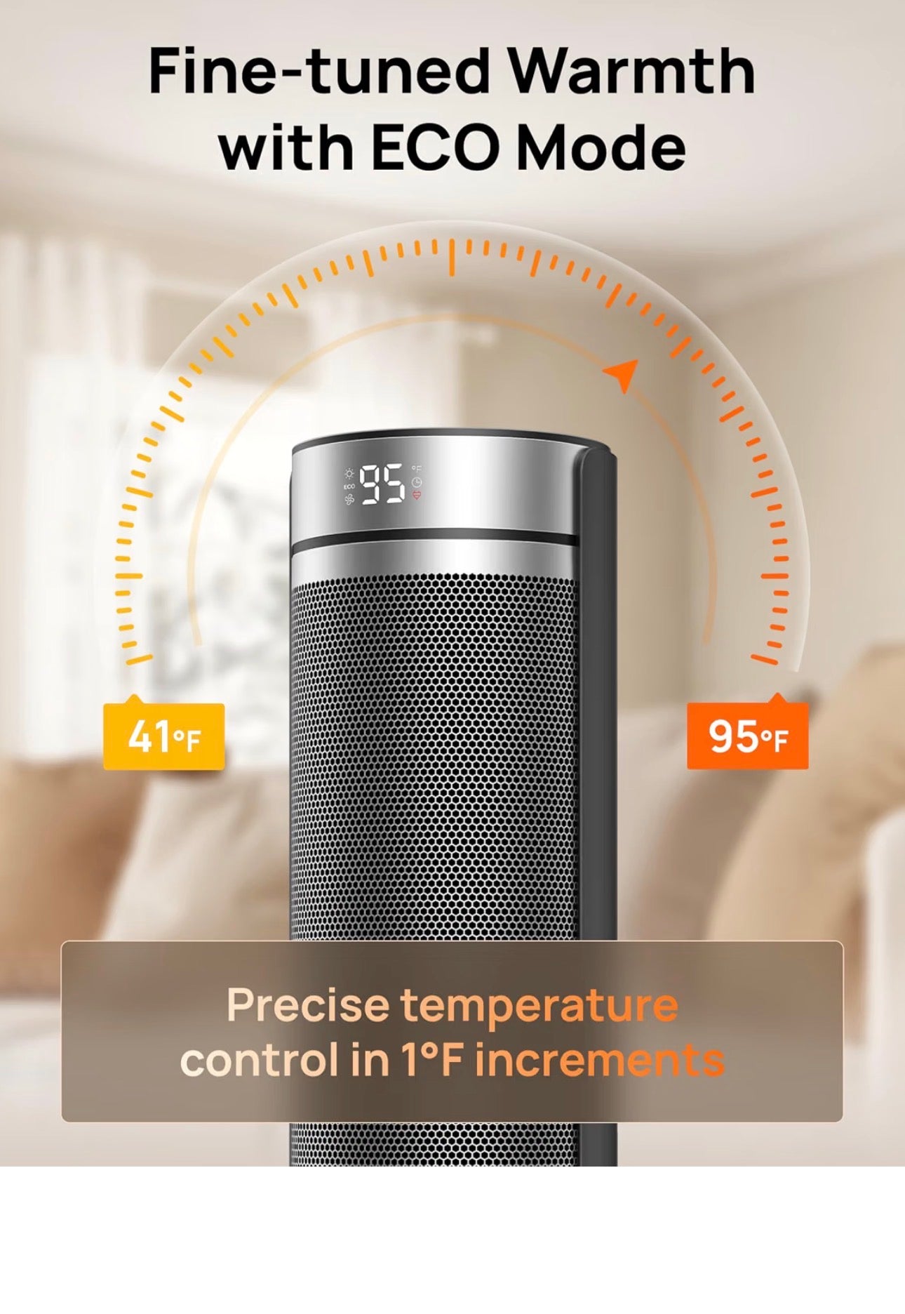 Space Heater for Large Room, 24'' Electric Heaters for Indoor Use ECO