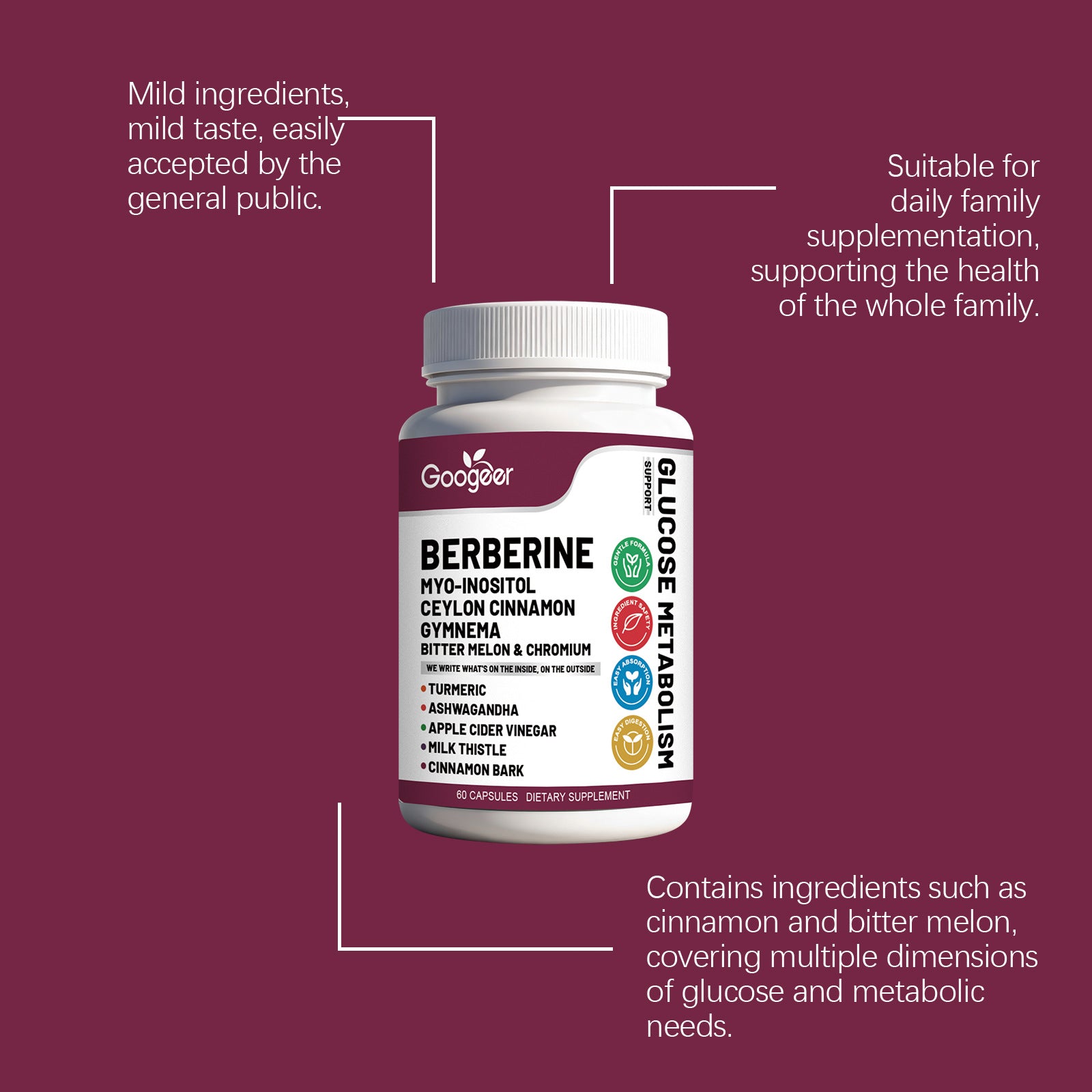 Googeer Dietary Supplement 60 Capsules Mild Formula