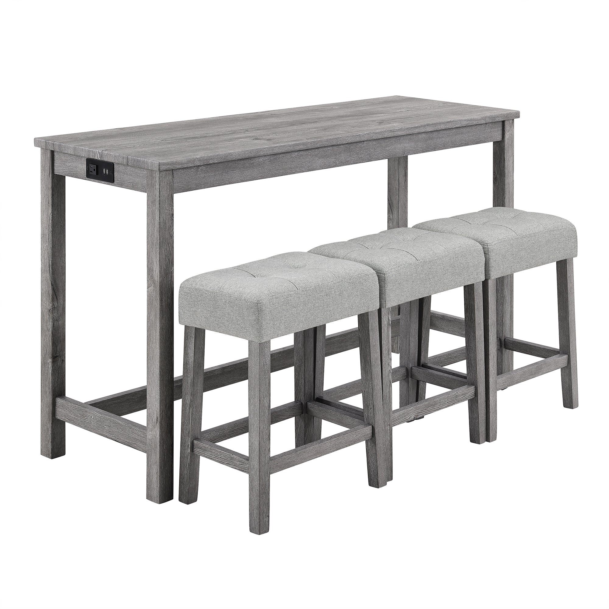 Bar Table Set With Power Outlet, Bar Table And Chairs Set, 4 Piece Dining Table Set, Industrial Breakfast Table Set, For Living Room, Dining Room, Game Room