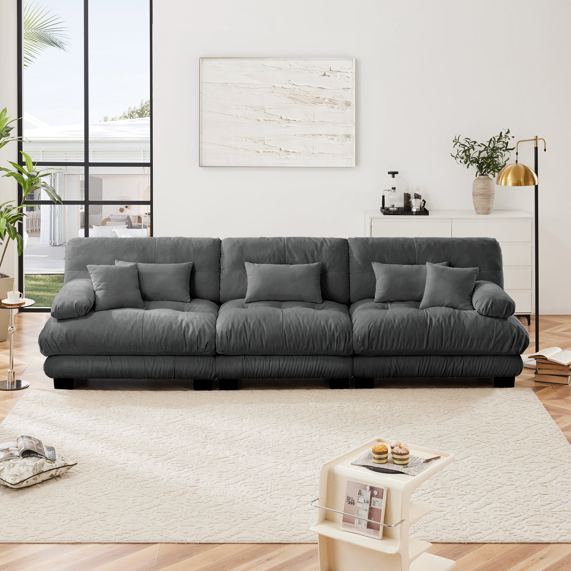 3-Seater Sectional Sofa Modular Deep Seat Sofa Couch , Chenille Sofa Soft Comfy Upholstered Furniture For Living Room, Apartment, Studio, Office,Chenille Gray