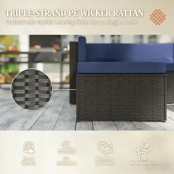 Triple-strand PE wicker rattan outdoor patio furniture set featuring hand-woven, UV resistant, weather-resistant design.
