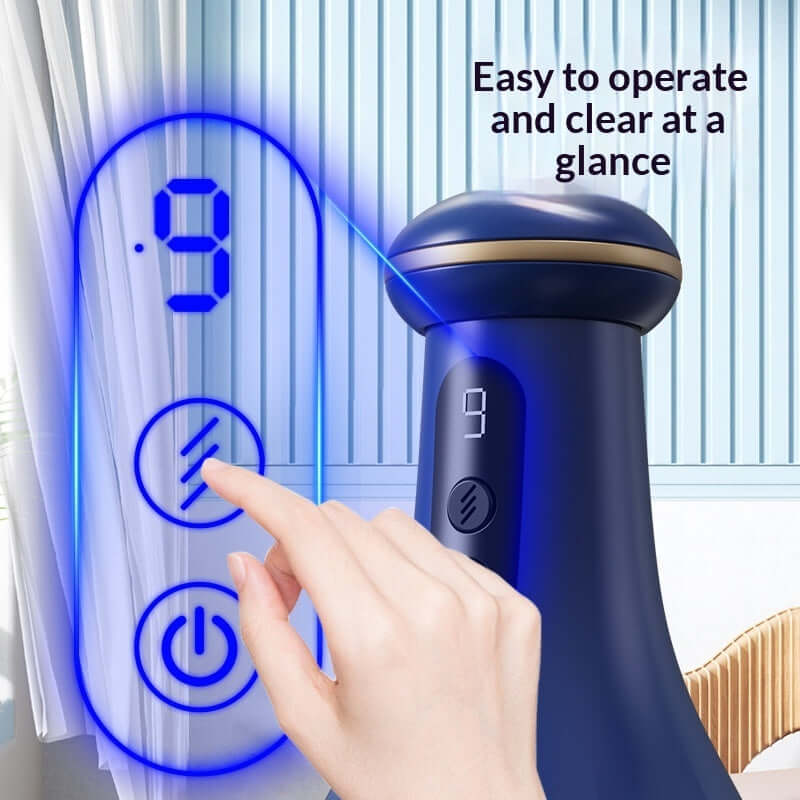 User operating the Household Gua Sha Meridian Massage Device display, showcasing ease of use and clear indicators.