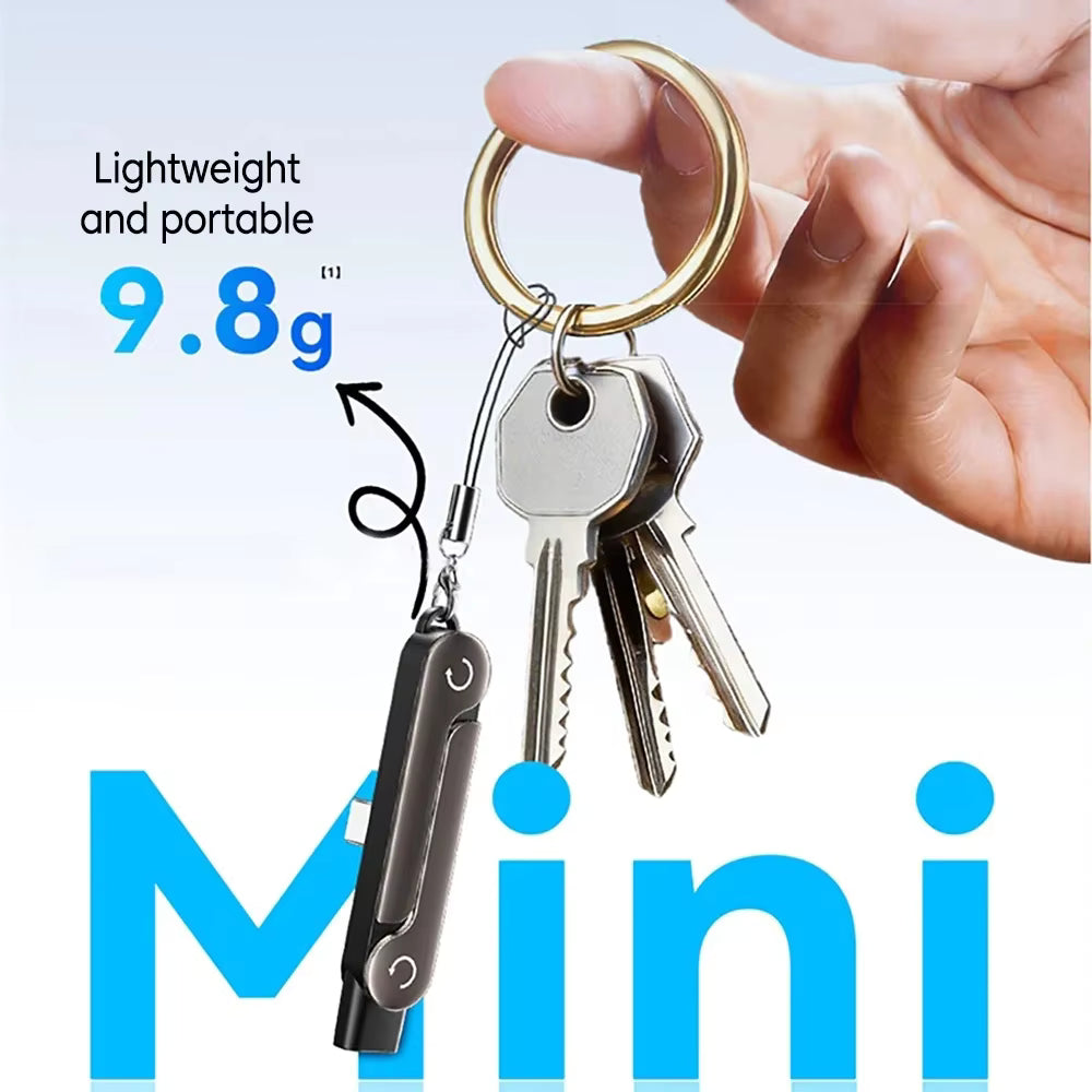 Lightweight and portable mini keychain at 9.8g, showcasing keys and compact design.