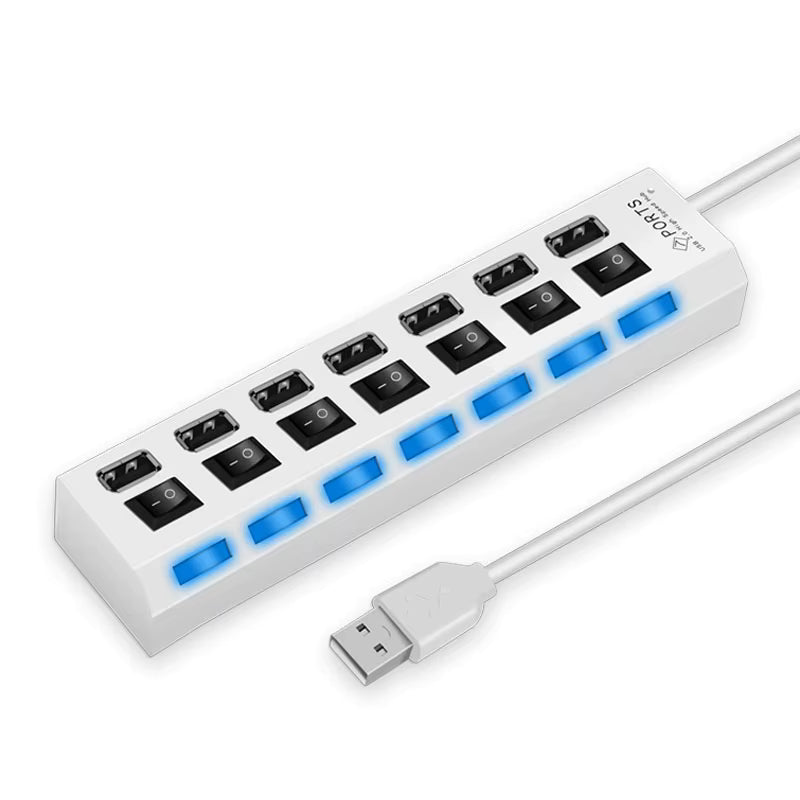 High Speed 4/7 Ports USB HUB 2.0 Adapter Expander Multi USB Splitter Multiple Extender with LED Lamp Switch for PC Laptop - USB 2.0 multi port hub with LED switch