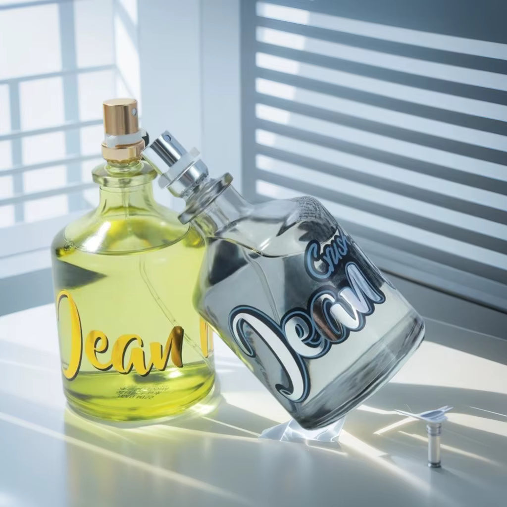 Two luxurious perfume bottles featuring a long-lasting oriental fragrance for men, perfect for special occasions.