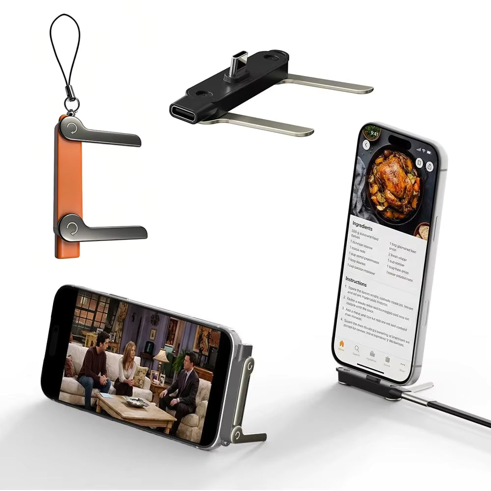 240W USB Type C charging cable with foldable stand showcasing a phone holder and support system.
