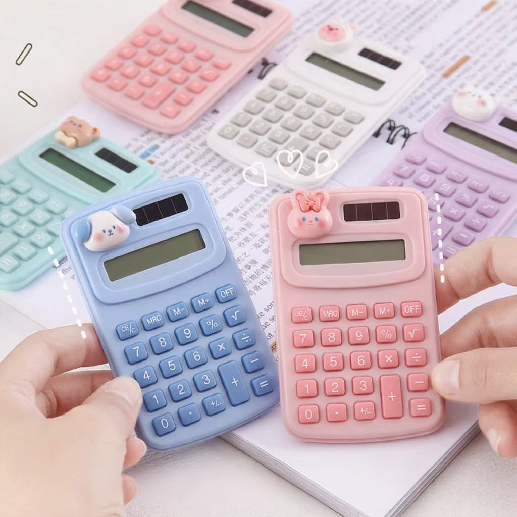 Cute portable mini calculator in pink and blue colors, perfect for students' office and school stationery.