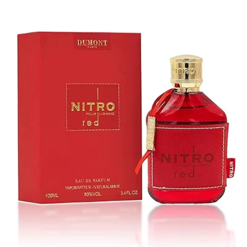 Dumont NITRO RED 3.4oz Eau De Parfum for men, luxury perfume for men in red packaging from the United States.