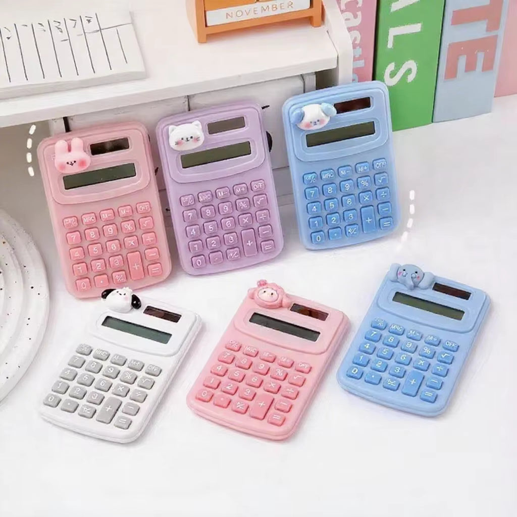 Cute portable mini calculator displayed in pastel colors, perfect for students and office use.
